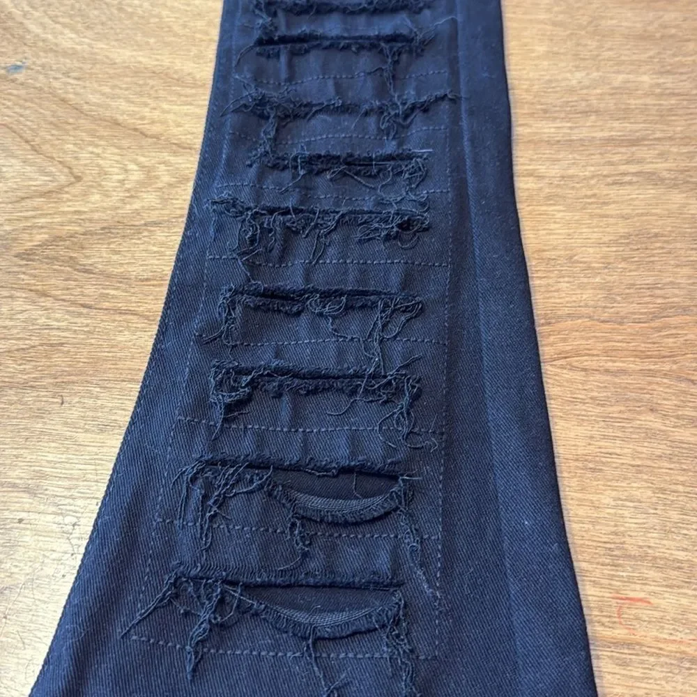 Men's Slim Black Jeans with Distressed Design
